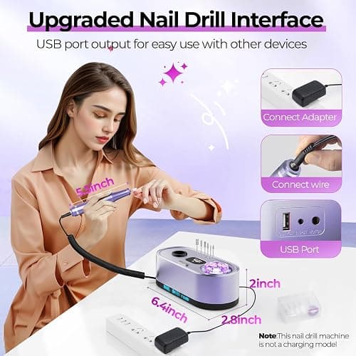 JOSGLOI Electric Nail Drill Professional: 40000RPM Electric Nail File Kit E File Nail Drill Machine with LCD Display for Acrylic Gel Nail, Manicure Pedicure Polishing Nail Grinder for Salon Home Use thumbnail 6