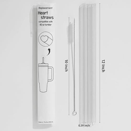 The best MOON 12 Inch Reusable Plastic Heart Straws for Stanley Cup 40 oz & 30 oz Tumbler Accessories Cute Clear Extra Long Replacement straw 4-Pack with brush Valentines Galentines day Gifts thumbnail 3