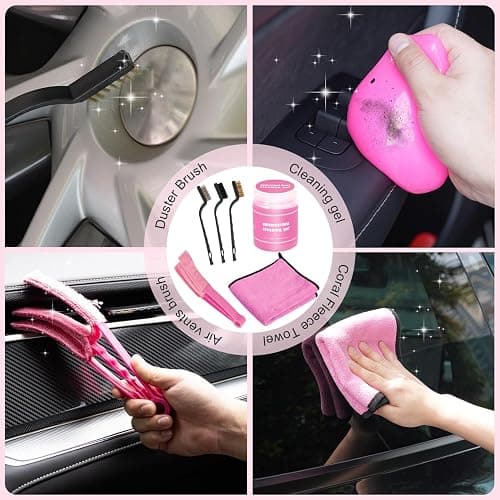 Vioview Pink Car Cleaning Kit, 21PCS Car Detailing Kit Interior Cleaner with 4-in-1 Handheld Car Vacuum Cleaner, Detailing Brush Set, Side Mirror Squeegee, Car Accessories for Cleaning, Gift for Women - Pink - 21 PCS thumbnail 6