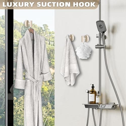 Fenas Suction Cup Hooks for Shower - Bathroom Reusable Hooks for Towels, Robes & Loofah - No-Drill Mounting on Kitchen,Walls,Metal,Glass,Mirrors,Tile & Smooth Non-Porous Surfaces (4, Milk White) thumbnail 7
