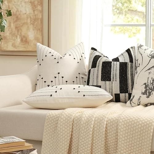YCOLL Boho Spring Throw Pillow Covers 22x22 Set of 2 Neutral Woven Decorative Pillowcases Cotton Tufted Couch Pillows Modern Farmhouse Cushion Covers for Sofa Couch Bed Living Room Home Decor, Black thumbnail 3