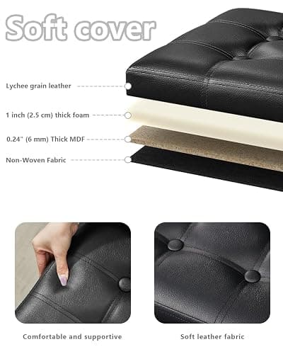 Bsketa Storage Ottoman, Folding Foot Stool with Thicker Foam Padded Seat Small Leather Storage Ottoman Bench Foot Rest for Living Room Foldable Coffee Table 17x13x13in,Black thumbnail 3