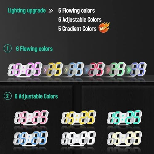 EDUP HOME 3D LED Neon Digital Desk Wall Alarm Clock RGB Night Light 7 Colors 9.7" with Remote Control for Bedroom/Living Room/Kitchen/Office, Adjustable Brightness,12/24 Hr, Time/Date/Temperature thumbnail 6