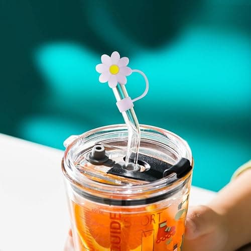 5 PCS Silicone Straw Covers Cap Compatible with Stanley 30&40 Oz Cup, 10mm Cute Flower Straw Toppers for Tumblers, Dust-Proof Drinking Straw Caps for Reusable Straws Tips Lids thumbnail 7