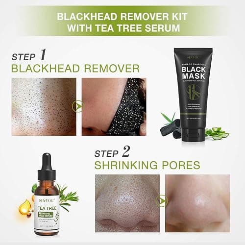 Blackhead Peel Off Face Mask, SHVYOG 3-in-1 Blackhead Remover Charcoal Mask with Brush & Tea Tree Serum, Purifying Deep Cleansing Black Mask for Blackheads, Dirt, Acne, Pores Shrinking (100g+30ml) thumbnail 3