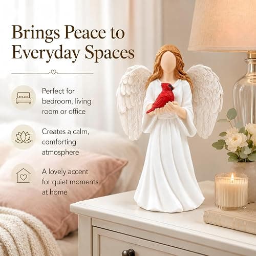 Cardinal Remembrance Figurine, Angel Girl with Cardinal Bird Statue, High-Precision Sculpted Memorial Gift, Symbol of Love, Hope & Protection, Serenity Sympathy Gift for Loss of Loved One (B) thumbnail 5