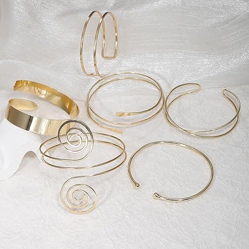YVVLEE 6 Pieces Minimalist Gold Arm Cuff Bracelets Set Adjustable Coil Bangle Upper Arm Cuff Armband Jewelry Set for Women thumbnail 5