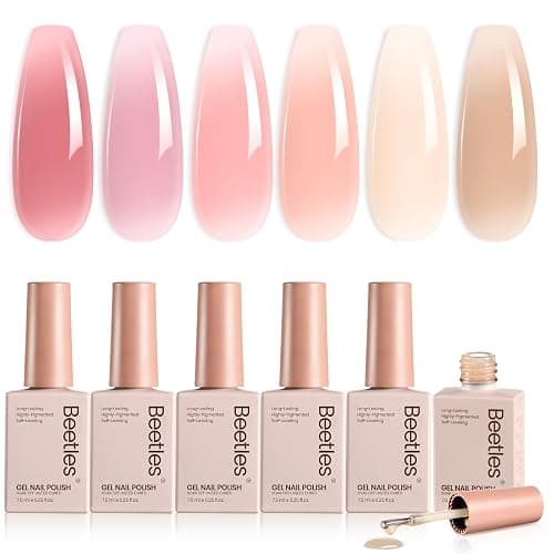 Beetles Nude Gel Nail Polish Set - 6 Colors Jelly Gel Polish Kit Nude Pink Neutral Nail Art Design Sheer Translucent Gel Nail Kits Soak Off UV Nail Lamp Cured Nail Manicure Gift for Women - Image 1