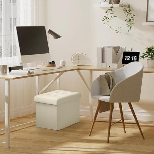 Bsketa Storage Ottoman, Folding Foot Stool with Thicker Foam Padded Seat Small Leather Storage Ottoman Bench Foot Rest for Living Room Foldable Coffee Table 17x13x13in,Beige thumbnail 7