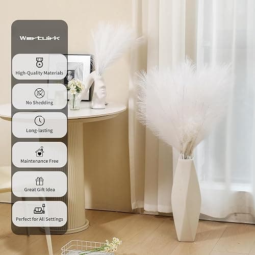 Wertuirk 9 Stems White Faux Pampas Grass - 38 Inch Tall Artificial Pompous Grass Decor, Large Fake Pompas Floral for Vase Filler, Wedding Centerpieces, Party, Christmas and Home Decor (White) thumbnail 3
