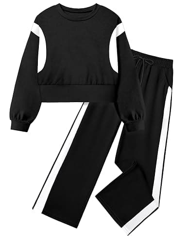 Shallmu Girls Clothes Long Sleeve Stripe Pullover Sweatshirts Top Wide Leg Sweatpants Fall Winter 2 Piece Outfits Sets - Image 1