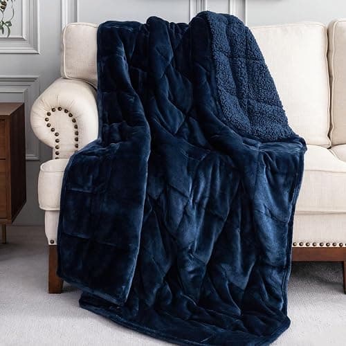 Sivio Weighted Blanket for Adult, 15lbs Sherpa Fleece Heavy Blanket Warm and Cozy Fluffy Throw, 60x80 Inch, Navy Blue thumbnail 2