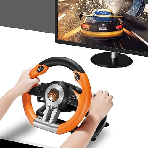 PXN Steering Wheel V3II 180° PC Gaming Racing Wheel Driving Wheel, with Linear Pedals and Racing Paddles for PC, PS4, Xbox One, Xbox Series X|S, Switch - Orange thumbnail 4