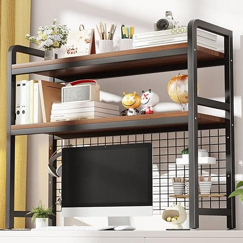 2-Tier Desktop Hutch Bookshelf Metal Desk Shelf Dorm Bookcase for Computer Desk Countertop Storage Organizer Display Rack for Office Home (Black, 29.5in) - Image 1