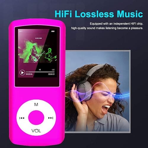64GB MP3 Player, Hotechs MP3 Music Player with Slim Classic Digital LCD 1.82'' Screen Mini USB Port with FM Radio, Voice Record (Pink) thumbnail 2
