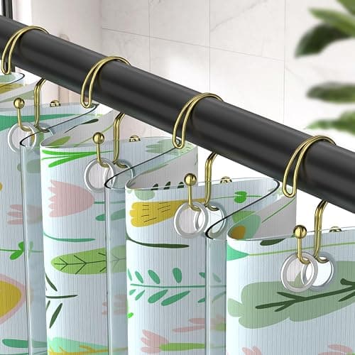 Shower Curtain Hooks, OEH Shower Curtain Rings, Gold Shower Curtain Hooks Rust Proof, Decorative Double Shower Hooks for Shower Curtain, Anti-Drop Shower Rings for Curtain & Liners, Gold, 12Pack thumbnail 3