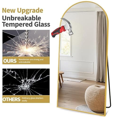 Prywot Arched Full Length Mirror, 70"x26" Free Standing Floor Mirror, Modern Full Body Mirrors with Stand, Wall Mirrors with Aluminum Alloy Frame for Bedroom,Living Room, Gold thumbnail 5