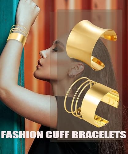 BOMAIL 2Pcs Open Gold Cuff Bangle Bracelet Set for Women | Adjustable Wrist Cuff, 14K Gold Plated,Wide Wire Bangle,Gold Wrist Wrap Cuff Bracelet,Minimalist Jewelry thumbnail 7