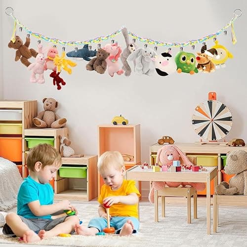 Colorful Hanging Stuffed Animal Holder with 20 Metal Clips, Boho Stuffed Animal Organizer Chain, Nursery Deco, for Hanging Hats and Socks, Festival Cards thumbnail 5