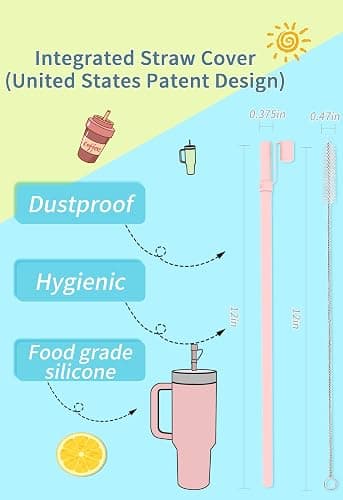 Reusable Replacement 12 inch Long Silicone Straw With Cover, Stocking Stuffers Gifts for Women Men Teens Girls Boys, Compatible with Stanley Tumbler Cup Accessorie 40 oz 30 oz (6 Pack) thumbnail 2