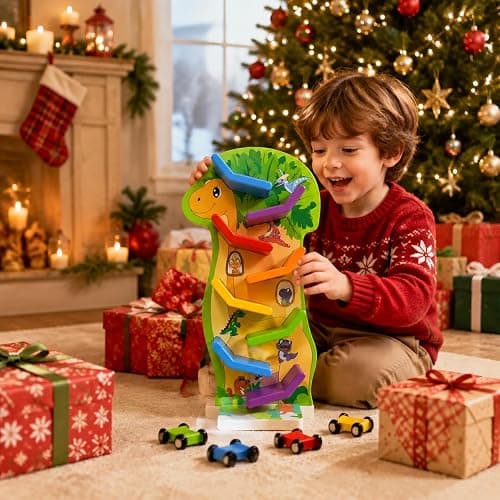Dinosaur Car Ramp Toy for Toddlers 18 Months+, 8-Level Race Track, 4 Cars | Wooden Montessori Car Toys for 1 Year Old Boys Girls, 1st 2nd Birthday Gifts thumbnail 7