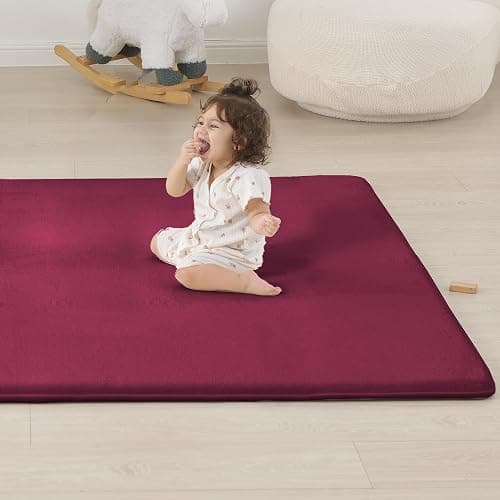 PAPAMAT 1.3" Thick Baby Floor Play Mat 50x50, Basic Padded Foam Mat for Tummy Time Crawling, Non Slip Cushioned for Babies Toddlers Infants Kids (Burgundy) thumbnail 9