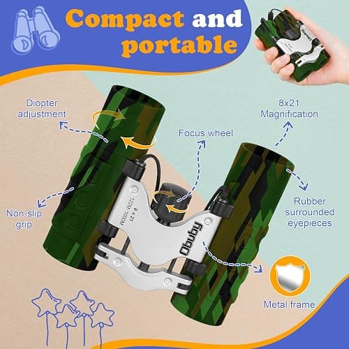 Obuby Real Binoculars for Kids Gifts for 3-12 Years Boys Girls 8x21 High-Resolution Optics Compact Toy Binocular for Bird Watching,Travel, Camping thumbnail 5