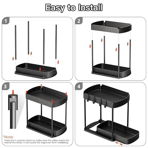 Ukeetap 2 Pack Multi-Purpose Pull-Out Storage Organizers, Under Sink Organizers and Storage for Bathroom & Kitchen, Under Cabinet Organizers and storage, 12.8 Inch, Black - Black - 12.8 Inch thumbnail 7