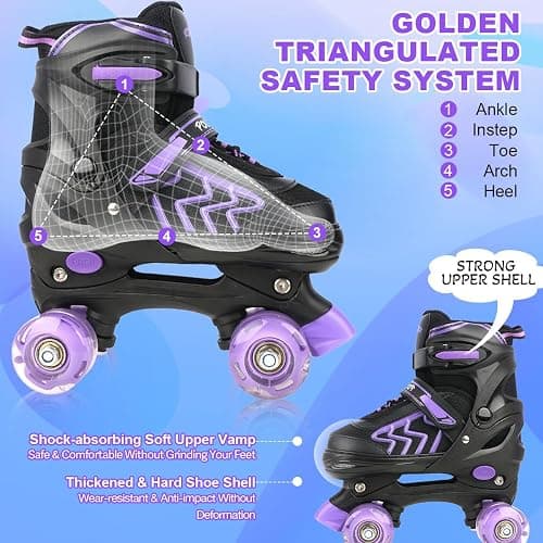 ZHUKAIKJ Adjustable 4 Sizes Kids Roller Skates for Boys and Girls with Light UP Wheels for Toddler Child Beginners for Indoor Outdoor Sport thumbnail 4