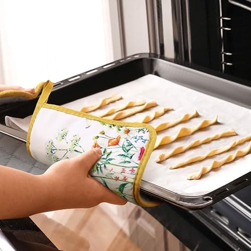 Bencailor 12 Pcs Pot Holders with Pocket Kitchen Hot Potholders Hot Pad Oven Mitts Cookie Bag Oven Gloves for Kitchen Gift Baking Cooking(Watercolor,Floral) thumbnail 5