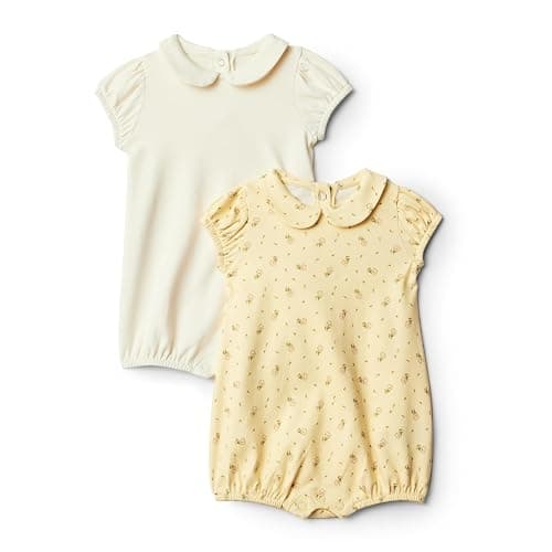 Amazon Essentials x Sofia Grainge Baby Girls' Short Sleeve Peter Pan Collar Romper, Pack of 2 - Image 1