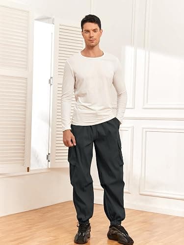 ZAFUL Flat Pocket Parachute Pants for Men Casual Baggy Cargo Pants Unisex Street Y2K Pants Drawstring Trouser thumbnail 2