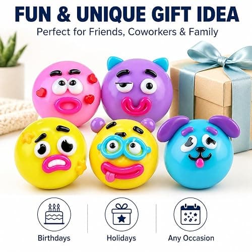 NEW Smushers Squishy, Cute Easy Squeezy Funny Face Squishy Stress Balls, Stress Relief Desk Accessory for Adults (Pink+Blue+Yellow) thumbnail 4