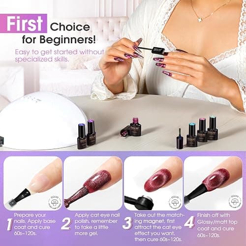 ROSALIND Cat Eye Gel Polish Set, 12 PCS Red Purple Blue Cateye Gel Polish | Swirl Shell Thread Holographic Sparkle Finish, Magnetic Cateye Effect with Magnet Stick, Soak Off UV LED Cured Gel Polish thumbnail 7