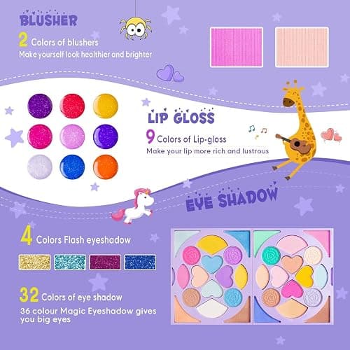 Tomons Kids Makeup Kit for Girl Real Washable Cosmetic Toy Beauty Set, Birthday Toys Gift for 3 4 5 6 7 8 9 10 Year Girls thumbnail 3