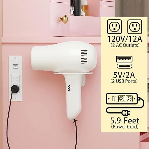 HUANLEGO Vanity Desk with Mirror and Lights, Pink Vanity Mirror with Lights Desk and Chair &7 Drawers, Cabinets Makeup Vanity Table with with Stool for Bedroom 3 Lights Mode and Brightness Adjusted - Pink - 43.7x15.6x57.3 in thumbnail 6