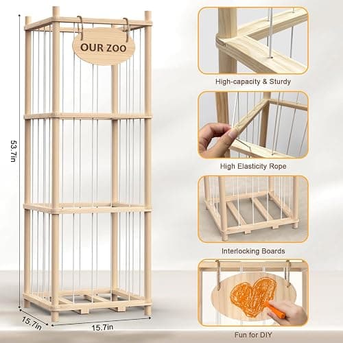 Stuffed Animal Storage Organizer - Thick Wooden Toy Zoo for Playroom & Bedroom, Large Plushies Holder with Cute Jail Cage Design, Plush Toy Display Tower Shelf thumbnail 3