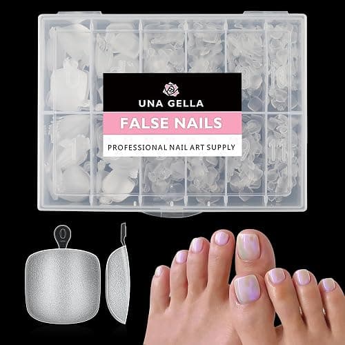 UNA GELLA Toe Nail Tips 216Pcs Short Square False Soft Gel Full Cover Fake Toe Nails Matte Toe Nails 12 Sizes Pre-Shape Fake Toenails Gel Toe Nail Tips for Nail Extension Home DIY Nail Salon - Image 1