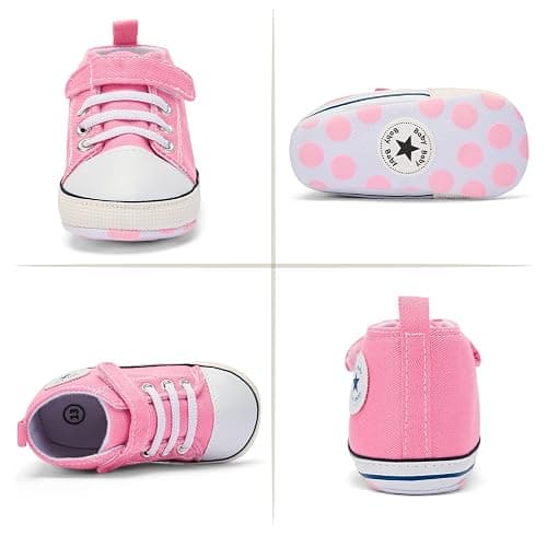 BACSAC Baby Boys Girls Walking Shoes First Newborn Infant Canvas High Top Sneakers with Hook and Loop Breathable Lightweight Non-Slip thumbnail 3