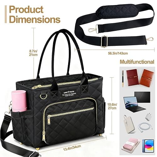 VERONLY Large Black Bible Tote for Women, Built-in Bible Cover & Purse Feet, Multi-Compartment Church Bag Organizer Holds Laptop, Bible Study Supplies, Essentials, Christian Gift thumbnail 5