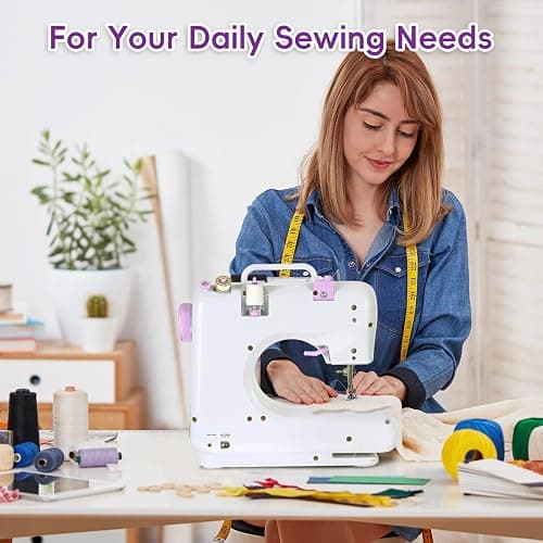 Sewing Machine for Beginners, Portable Mini Sewing Machine with 13 Replaceable Presser Feets, Built-in 12 Stitches, Extension Table, 39 Colors Thread, Reverse Sewing, 2 Speed Foot Pedal, Sewing Kit thumbnail 7