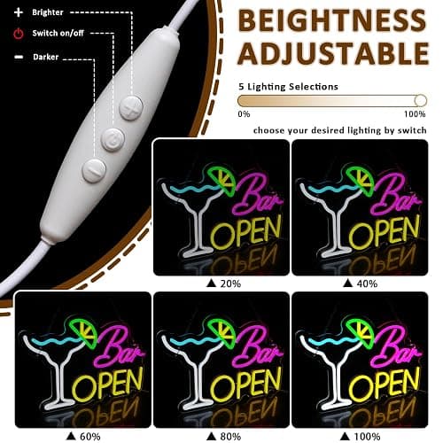 PMCVYH Bar Open Sign for Business, Neon Open Sign, USB Dimmable Cocktails Neon Lights for Beer Bar Coffee Cafe Home Pub Man Cave Stores Hotel Party Window Wall Decor Restaurant thumbnail 4