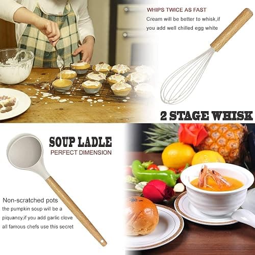 Kitchen Utensils Set- 35 PCs Cooking Utensils with Grater,Tongs, Spoon Spatula &Turner Made of Heat Resistant Food Grade Silicone and Wooden Handles Kitchen Gadgets Tools Set for Nonstick Cookware thumbnail 4