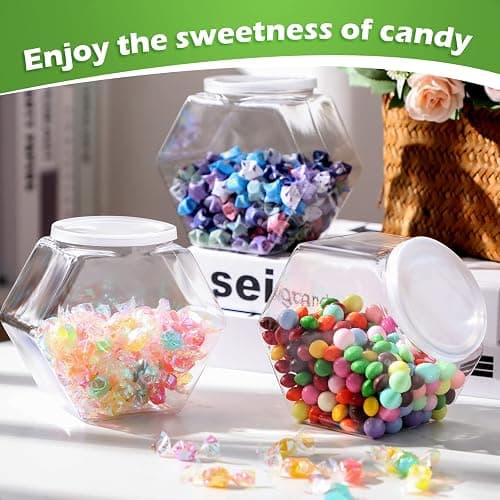 Hoolerry 12 Pcs Plastic Candy Jar with Scoops Set include 6 Hexagon Cookie Jars with Lid for Candy Buffet and 6 Candy Scoops 73 oz Large Storage Jar Clear Food Storage Canisters Kitchen Countertop Jar thumbnail 5
