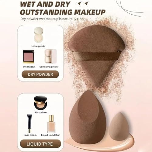 GOERTI Beauty Blender Sponge Set 14PCS – Multi-Size Makeup Sponges for Foundation, Liquid, Powder - Triangle Puffs, Mini Beauty Blender, Thumb Powder Puff, Reusable & Wet or Dry Use (Brown) thumbnail 5