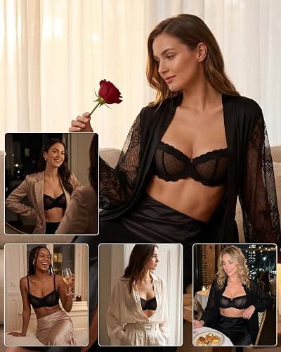 Lemorosy Women's Balconette Push Up Bra Unlined Non-Padded Half Cup Lace Sheer Underwire thumbnail 4