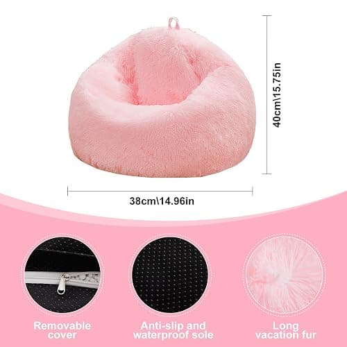 Pink fluffy bean bag chair covers (No Filler), comfy Plush Pink bean bag chair Cover for bedroom, stuffed animal Storage, kids adults teens girls bean bag chairs, Anti-Slip thumbnail 2