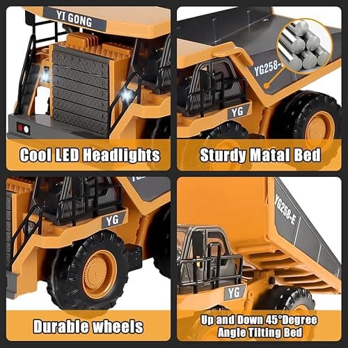 ADTHLIER Remote Control Excavator (11-Channel), Dump Truck, Bulldozer, Loader (9-Channel), 2.4GHz Remote Control Construction Vehicles, Metal Construction, with Cool Lights and Sound Effects, 4-Pack thumbnail 5