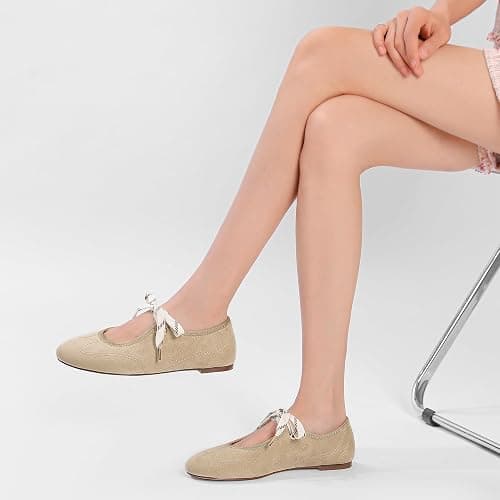 Yellhum Lace up Round Toe Ballet Flats for Women Cute Slip on Soft Mary Jane Flats Casual Ballerina Shoes thumbnail 3