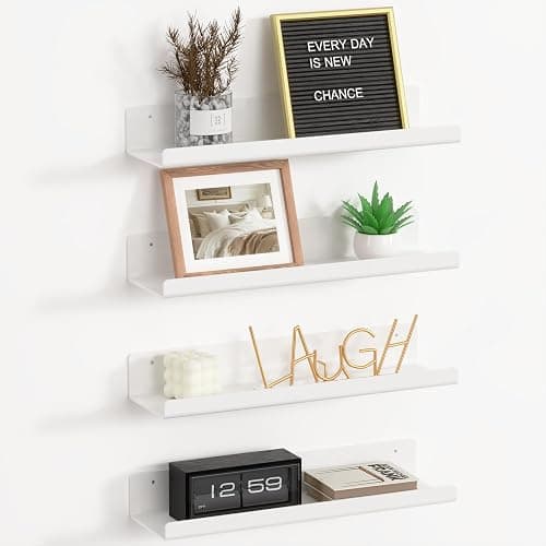 RICHER HOUSE 4 Pack White Acrylic Floating Shelves for Wall, 15"x4" Wall Mounted Shelf for Vinyl Record Display/Bookcase, Cosmetics/Room Décor//Storage in Bedroom, Office, Kitchen,Bathroom,Nursery - Image 1
